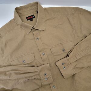 Wolverine Mens Tan Cotton Long Sleeve Collared Casual Button-up Shirt L
